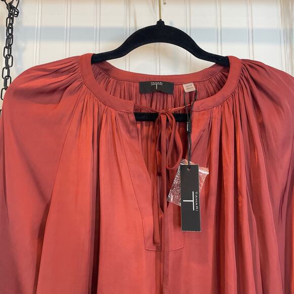 NWT T Tahari Rust Tie V-Neck Long Sleeve Tunic Top Blouse Size XS Pullover - Picture 3 of 8